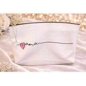Mama White and Pink Heart Cosmetic Bag